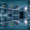 New York City Skyline At Night Brooklyn Bridge Blue Light(3022WM) - Image 2
